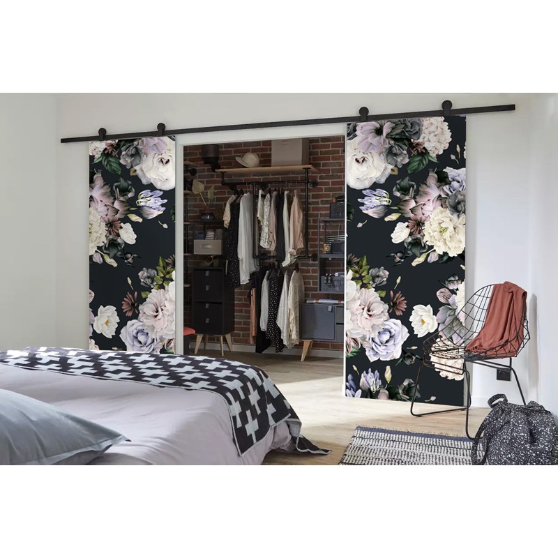 Double Porte Coulissante en bois imprimé motifs Fleurs