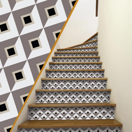Contremarches escalier Motifs carreaux de ciment décoration intérieur maison