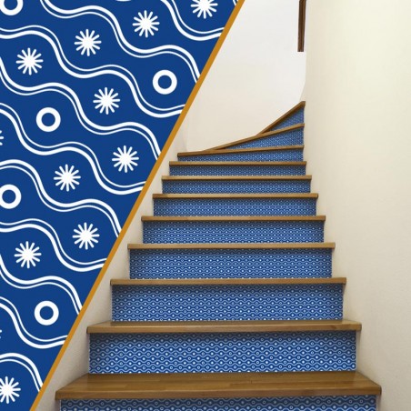 Contremarches escalier Motifs Vague Bleu décoration intérieur maison