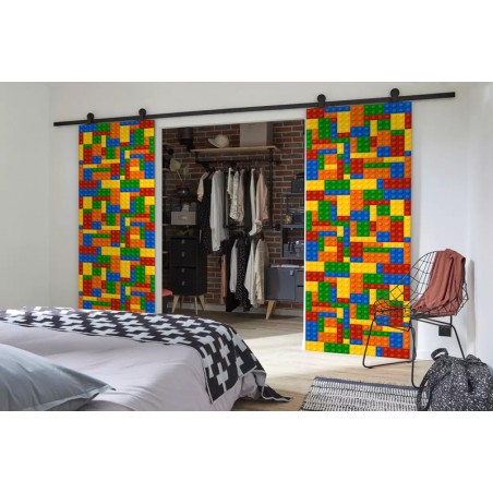 Double Porte Coulissante en bois recouvert d'un motifs Lego