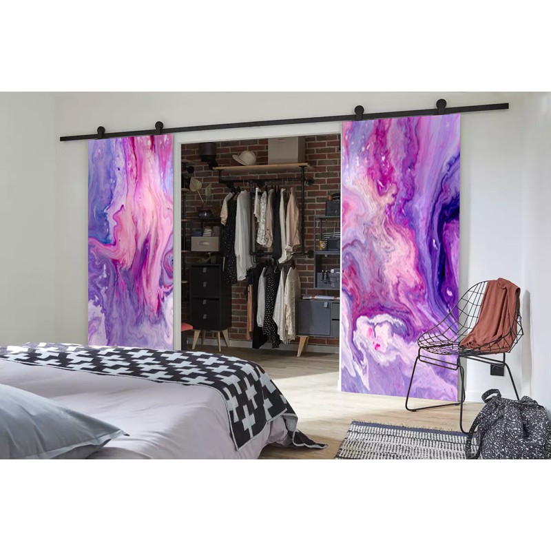 Double Porte Coulissante en bois recouvert d'un motifs Marbre rose