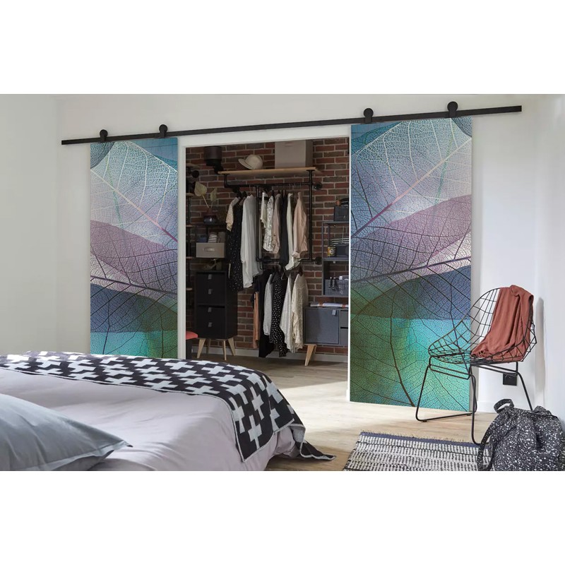 Double Porte Coulissante en bois recouvert d'un motifs Feuille