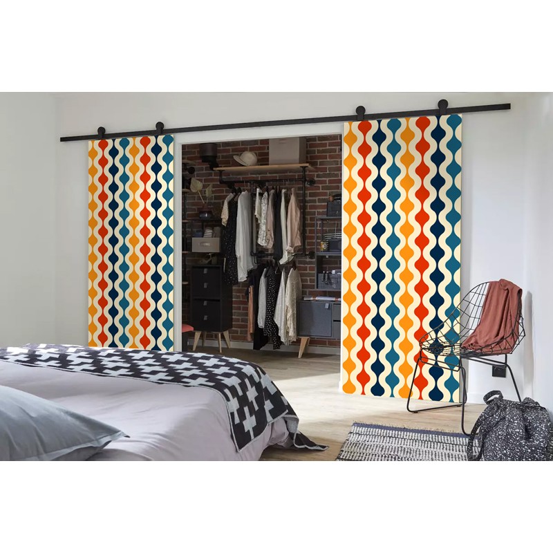 Double Porte Coulissante en bois recouvert d'un motifs Seventies 70s