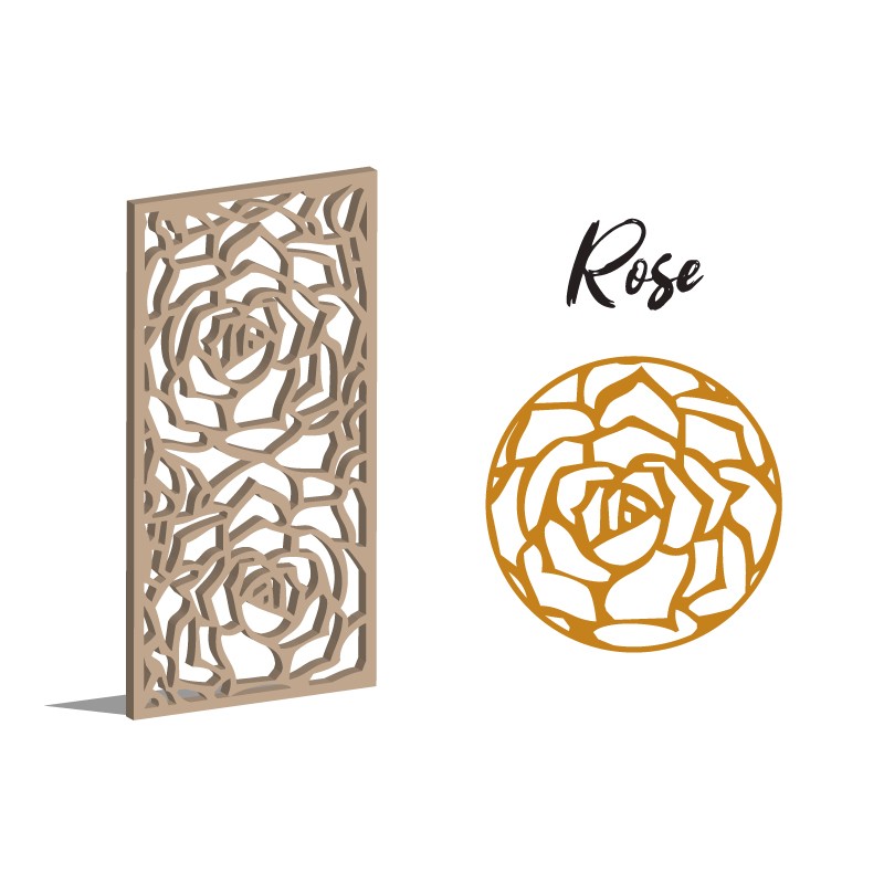 Claustra Rose panneau décoratif ajouré sur mesure pour clôture extérieur en PVC ou Dibond ou cloison intérieure en bois