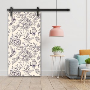 Porte Coulissante en bois recouvert d'un motifs Colibri