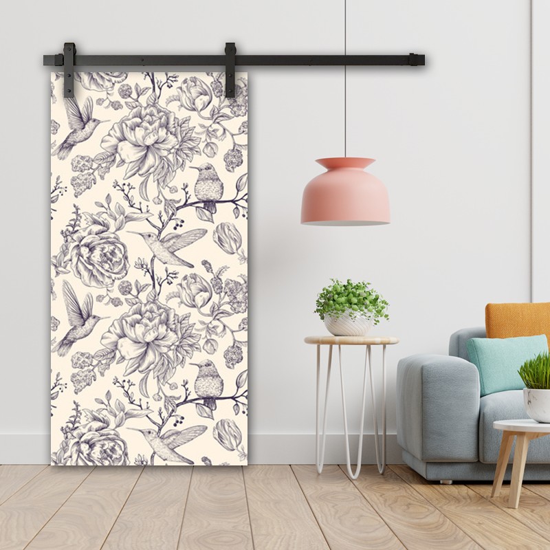 Porte Coulissante en bois recouvert d'un motifs Colibri