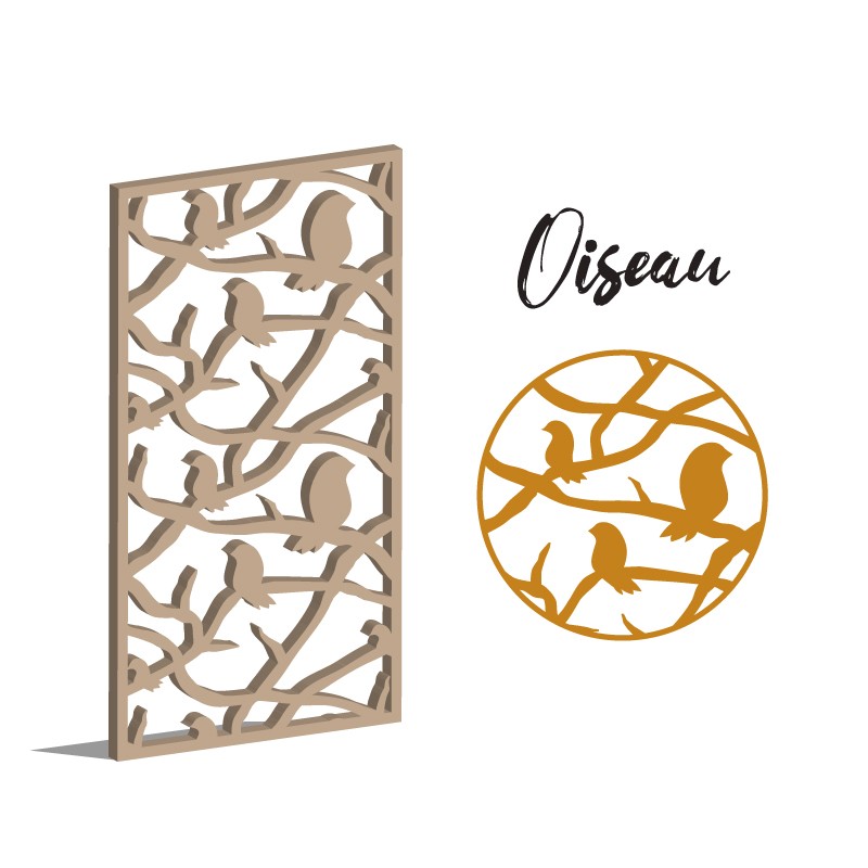 Claustra Oiseau panneau décoratif ajouré sur mesure pour clôture extérieur en PVC ou Dibond ou cloison intérieur en bois