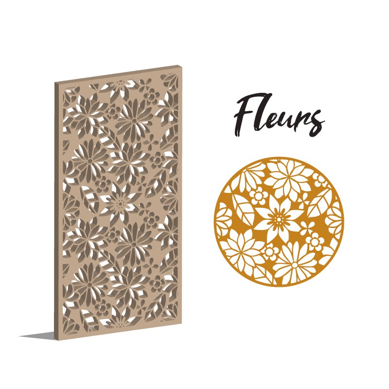 Claustra Fleurs panneau décoratif ajouré sur mesure pour clôture extérieur ou cloison intérieure en bois