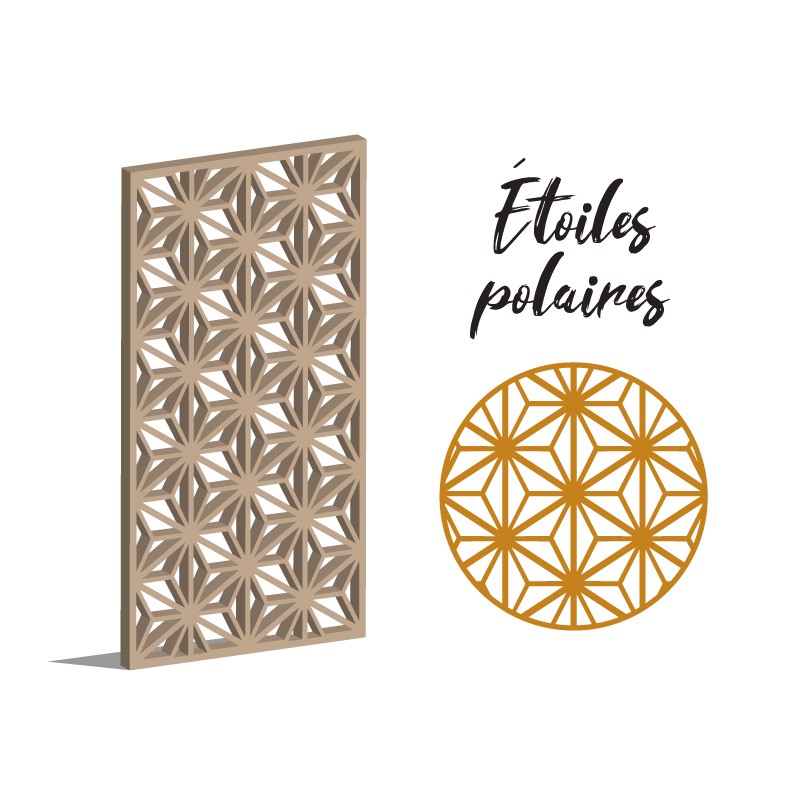 Claustra étoiles polaires panneau décoratif ajouré sur mesure pour clôture extérieur ou cloison intérieur en bois