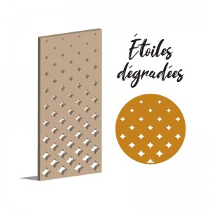 Claustra étoiles dégradées panneau décoratif ajouré sur mesure pour clôture extérieur ou cloison intérieur en bois
