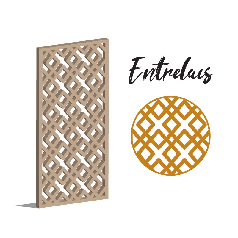 Claustra entrelacs panneau décoratif ajouré sur mesure pour clôture extérieur ou cloison intérieur en bois