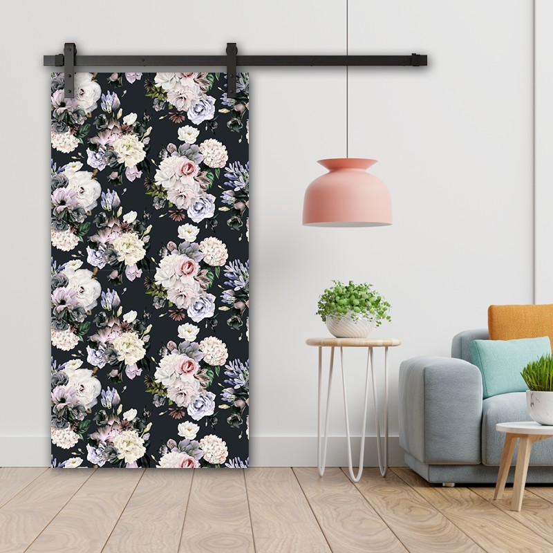 Porte Coulissante en bois imprimé motifs Fleurs