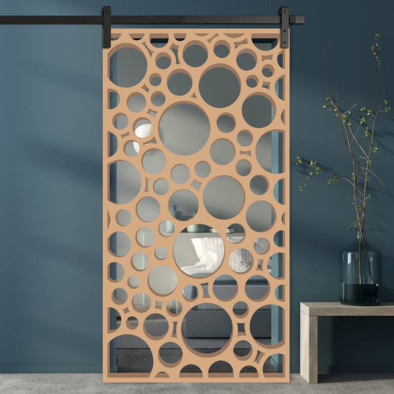 Porte Coulissante déco en Claustra motif Bulles en bois