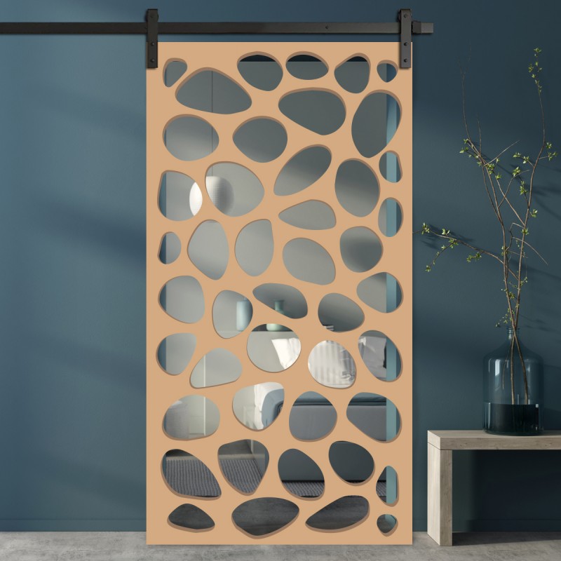 Porte Coulissante en Claustra bois motif Galet