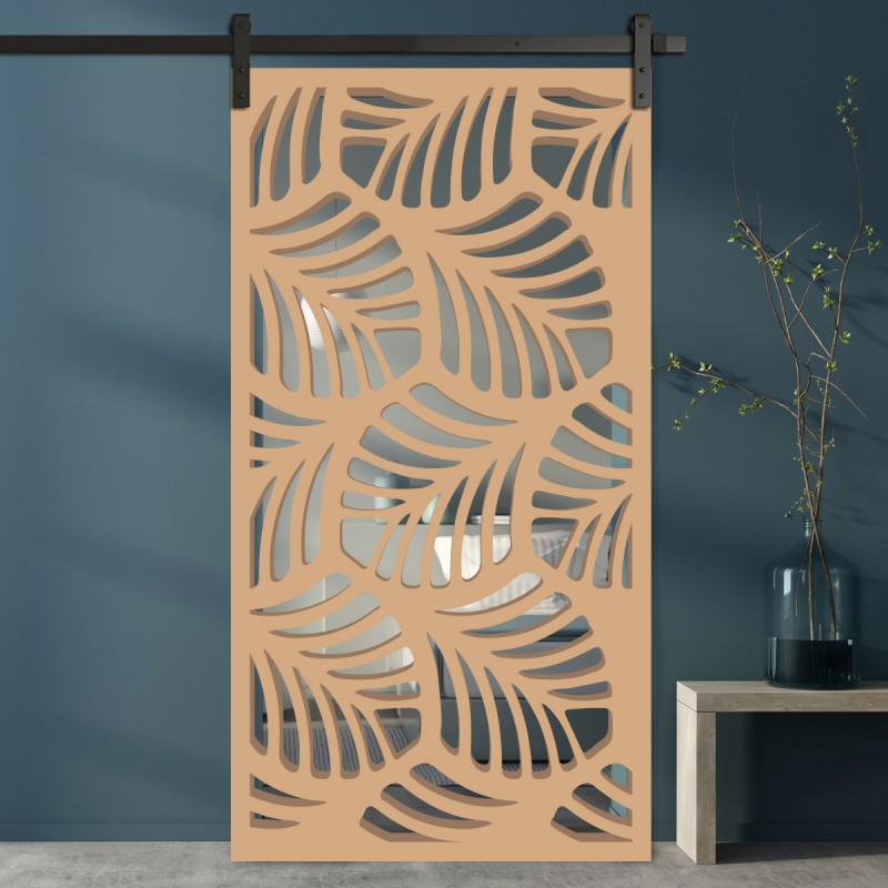 Porte Coulissante de décoration en Claustra bois Grandes feuilles