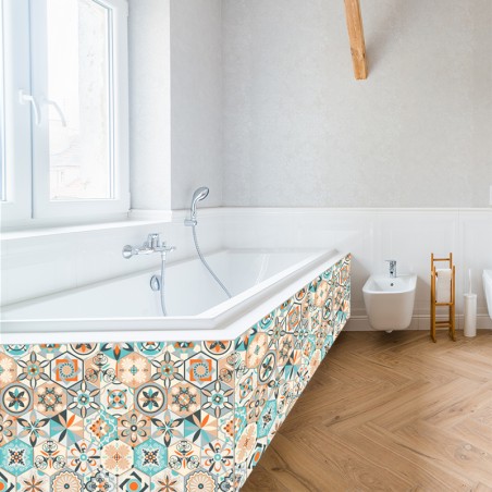 Crédence déco salle de bain tablier de bain motif Carreaux de ciment coloré