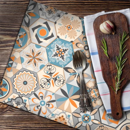Set de Table imprimé motifs carreaux de Ciment coloré décoration maison salle à manger et cuisine