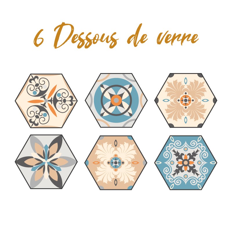 6 dessous de verre Carreaux de ciment colorés