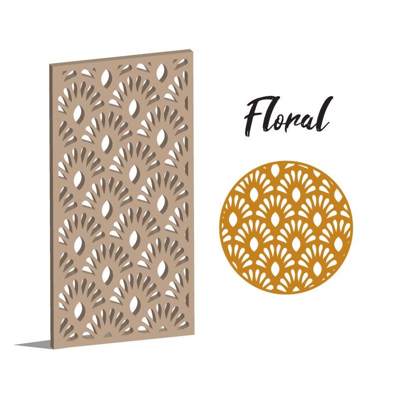 Claustra Floral décoratif ajouré sur mesure pour clôture extérieur en PVC ou Dibond ou cloison intérieure en bois