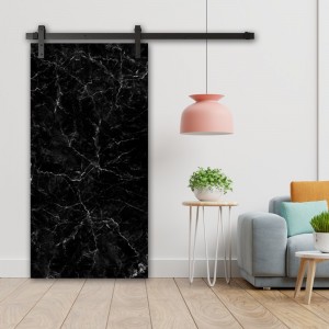 Porte Coulissante en bois recouvert d'un motifs Marbre noir