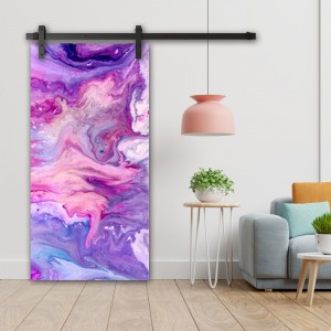 Porte Coulissante en bois recouvert d'un motifs Marbre rose