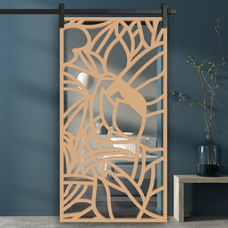 Porte Coulissante de décoration en Claustra en bois Tulipe