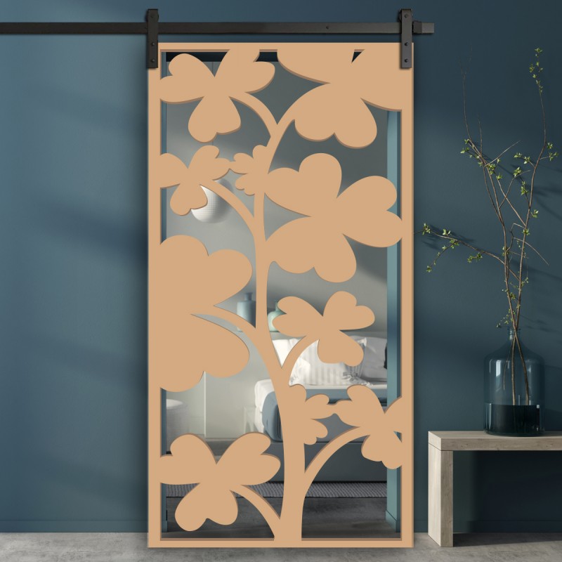 Porte Coulissante de décoration en Claustra en bois Trèfle