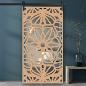 Porte Coulissante déco en Claustra motif Mandala en bois