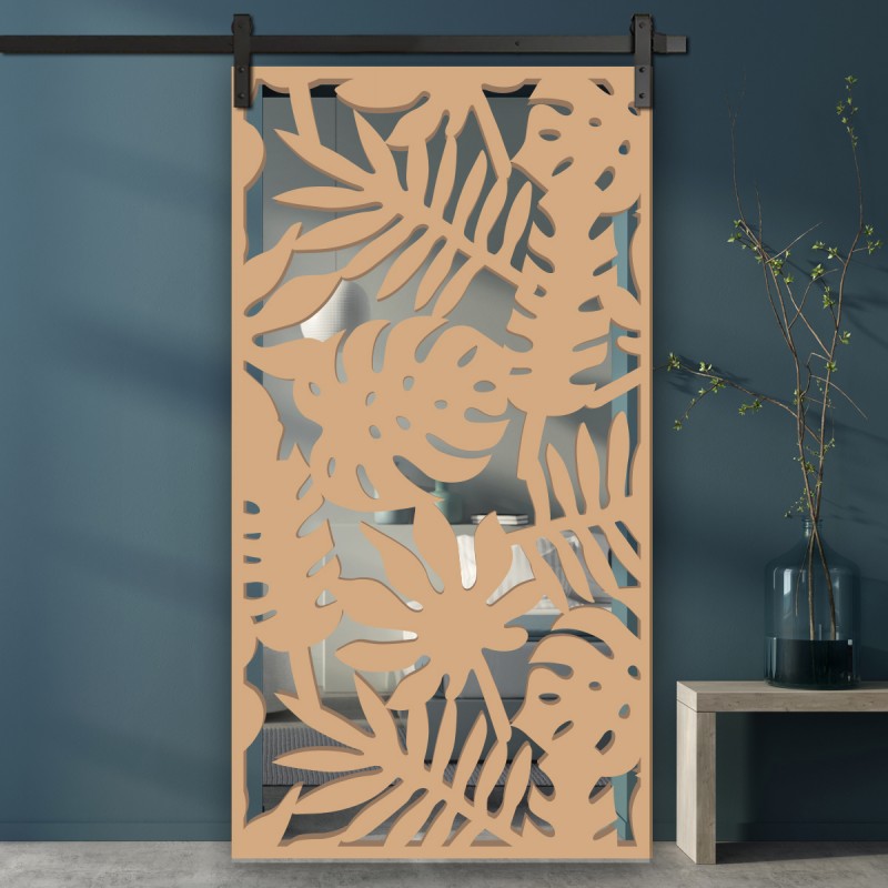 Porte Coulissante en Claustra bois motif Jungle