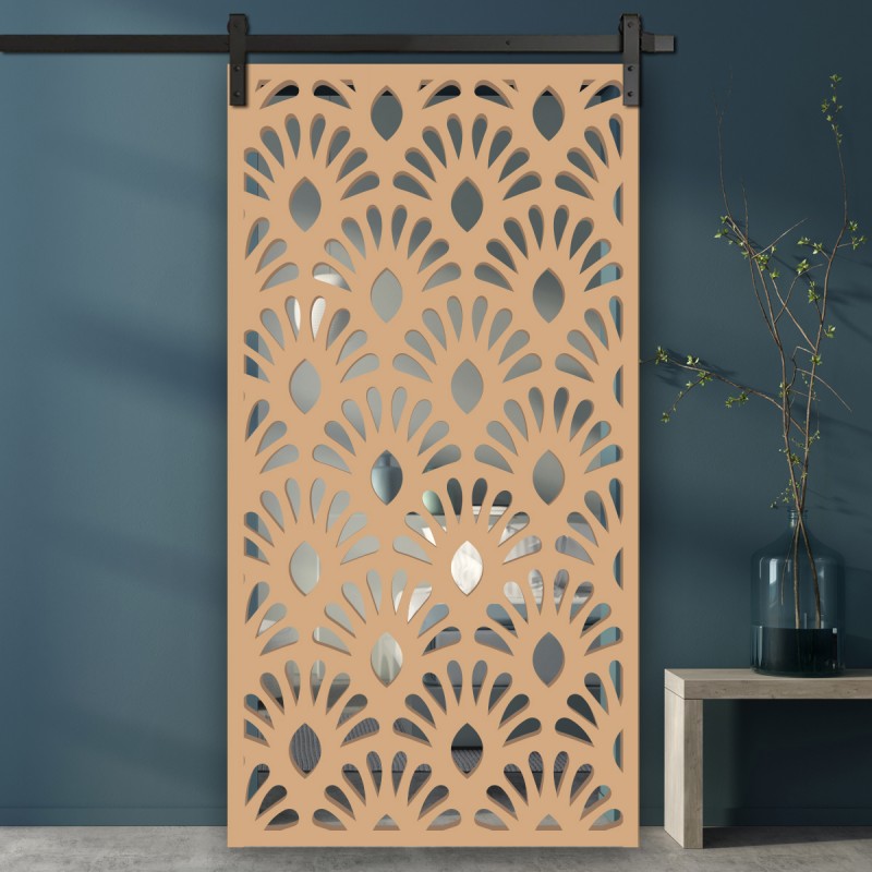Porte Coulissante en Claustra bois motif Floral