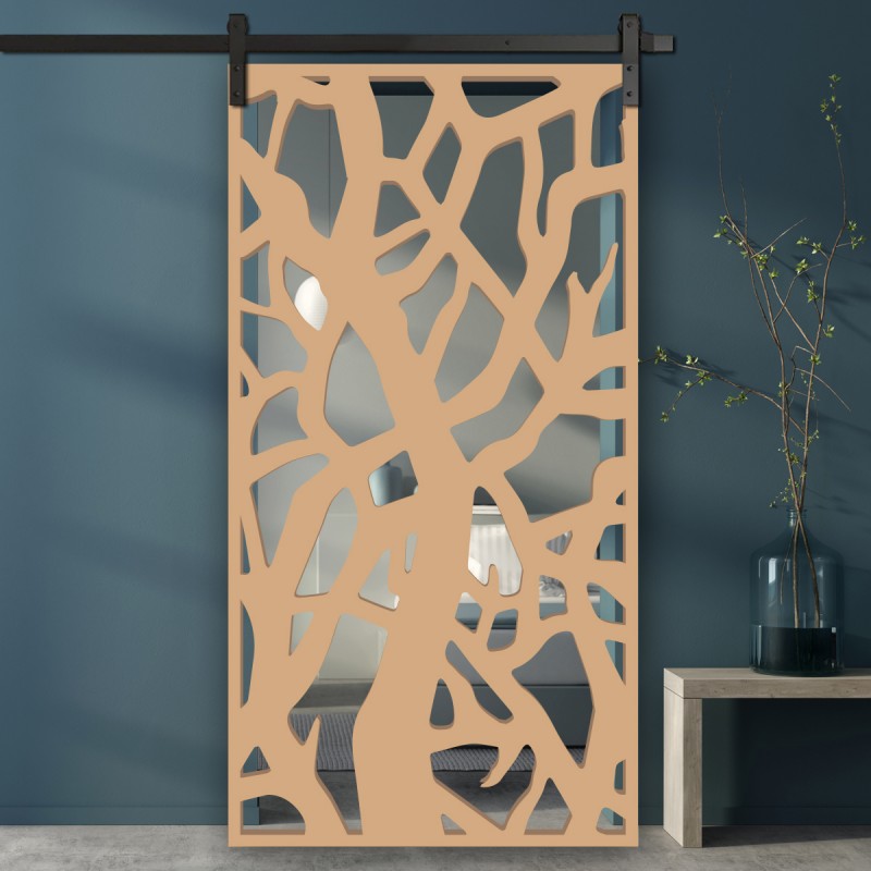 Porte Coulissante déco en Claustra motif Arbre en bois