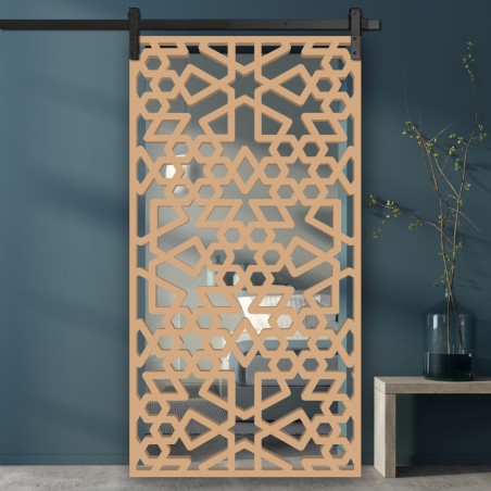 Porte Coulissante déco en Claustra motif Oriental en bois