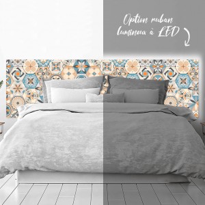Tête de lit déco en Dibond imprimé effet Carreaux de ciment coloré option rétroéclairage LED