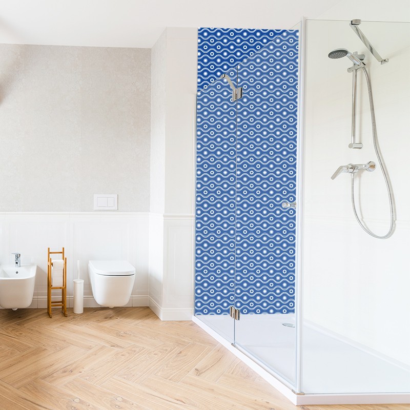 Crédence déco salle de bain vasque motif  vague bleue
