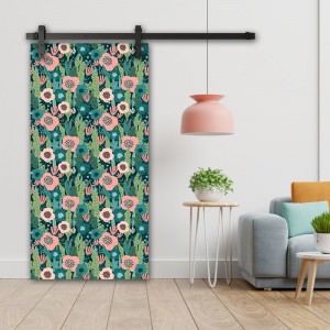 Porte Coulissante en bois recouvert d'un motifs Fleurs des champs