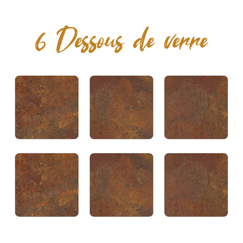 6 dessous de verre Effet Acier Rouillé