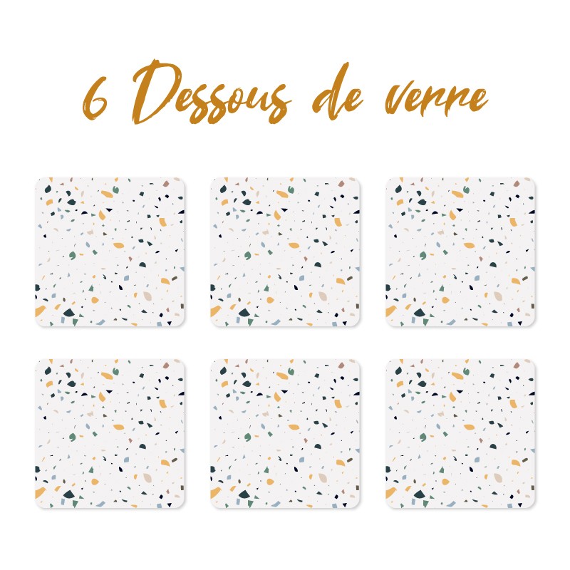 6 dessous de verre personnalisables de décoration de table motif Terrazzo