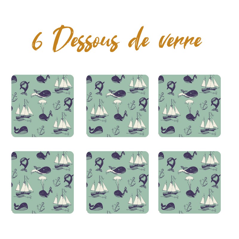 6 dessous de verre personnalisables de décoration de table motif Océan