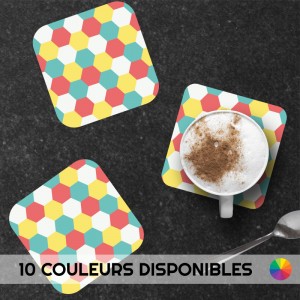6 dessous de verre personnalisable pour la décoration de table motif Hexagones colorés