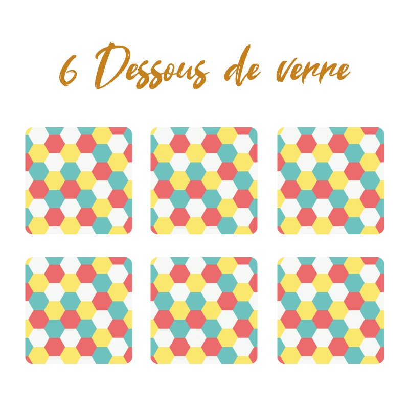 6 dessous de verre personnalisable pour la décoration de table motif Hexagones