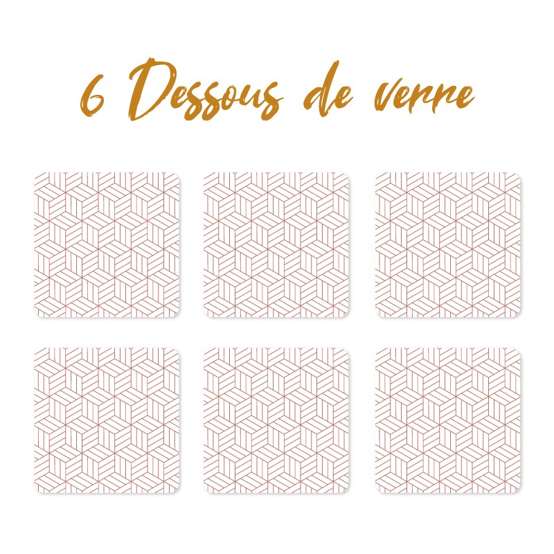 6 dessous de verre personnalisables de décoration motif Cubes Lignes