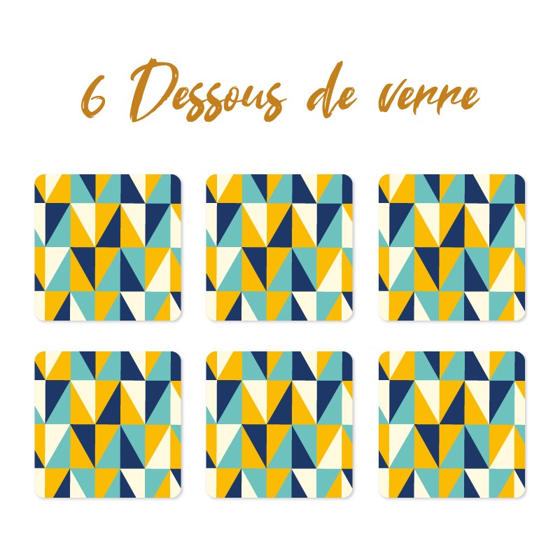 6 dessous de verre personnalisables de décoration de table motif Carreaux Géométriques