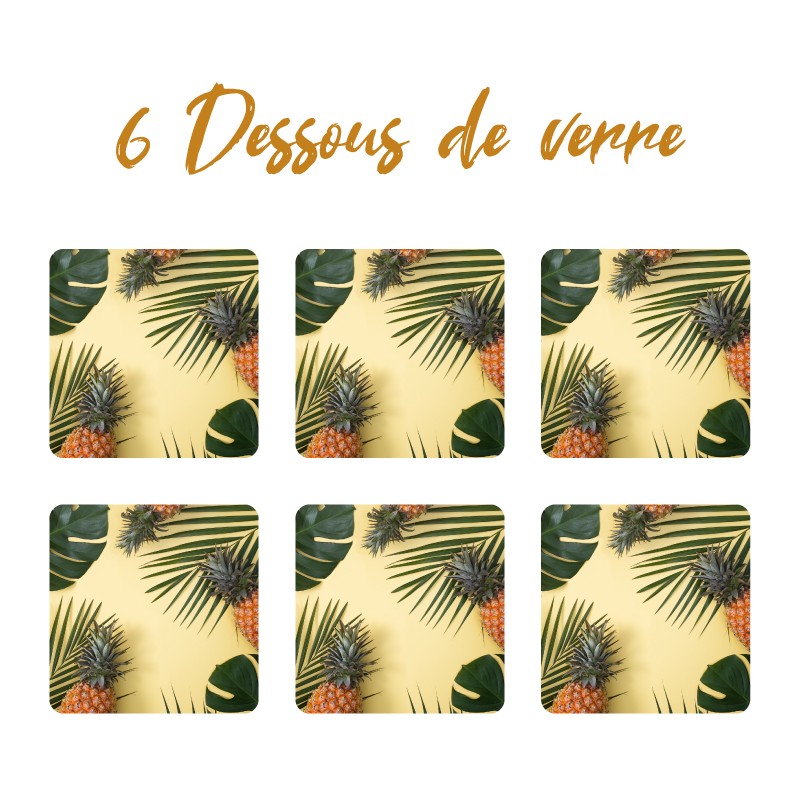 6 dessous de verre personnalisables de décoration de table motif Ananas