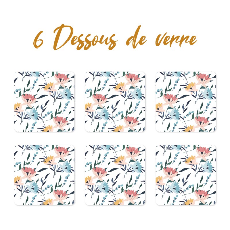 6 dessous de verre personnalisables de décoration de table motif Fleurs colorées