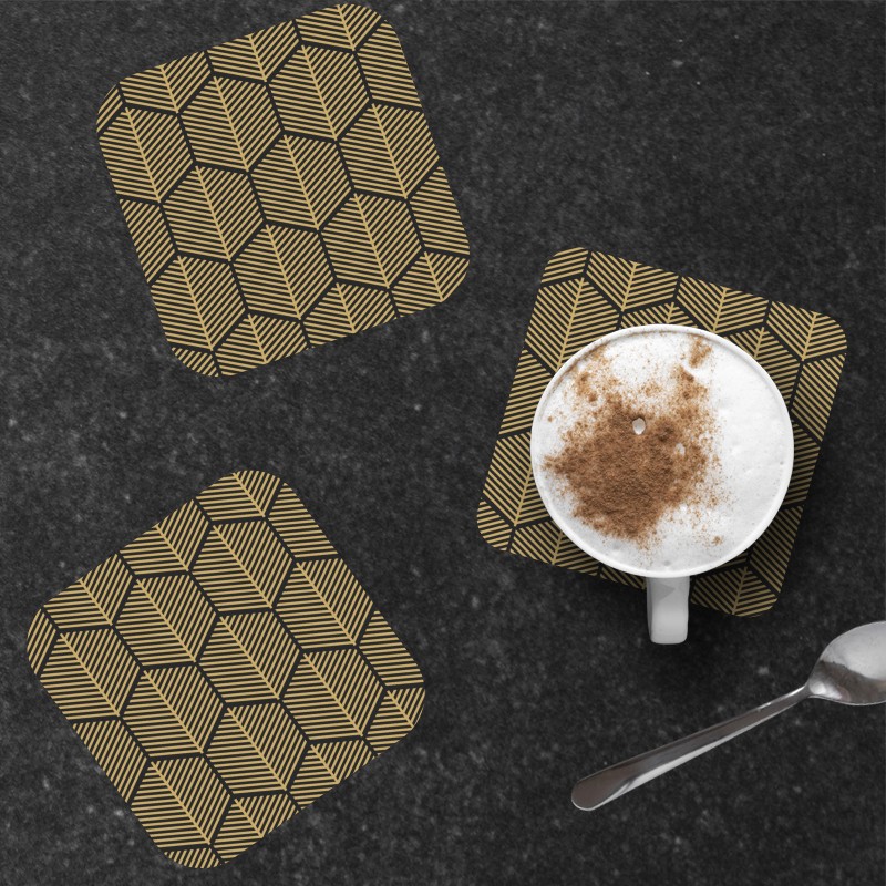 6 dessous de verre personnalisables de décoration de table motif Noir et Or