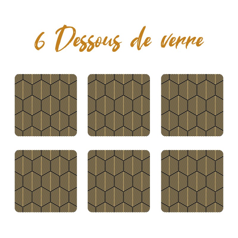 6 dessous de verre personnalisables de décoration de table motif Noir et Or
