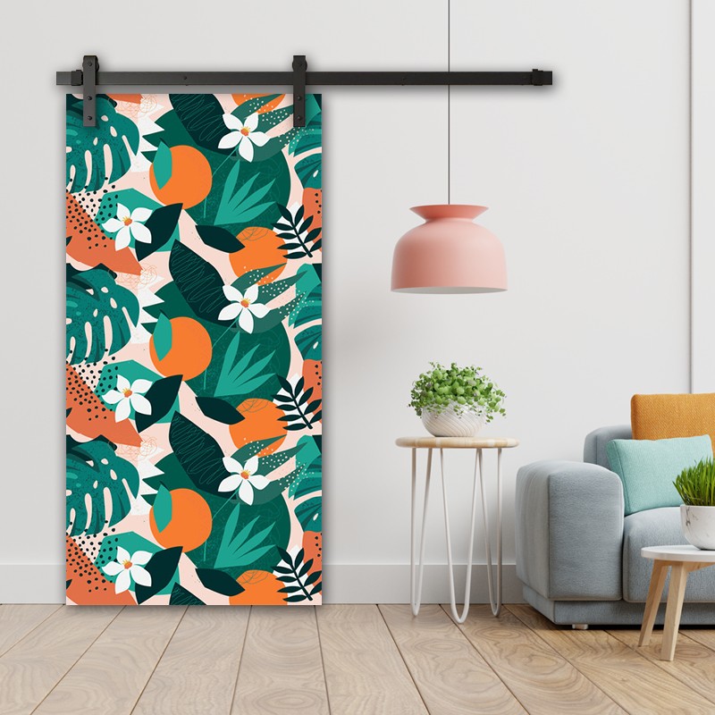 Porte Coulissante en bois recouvert d'un motifs Oranger