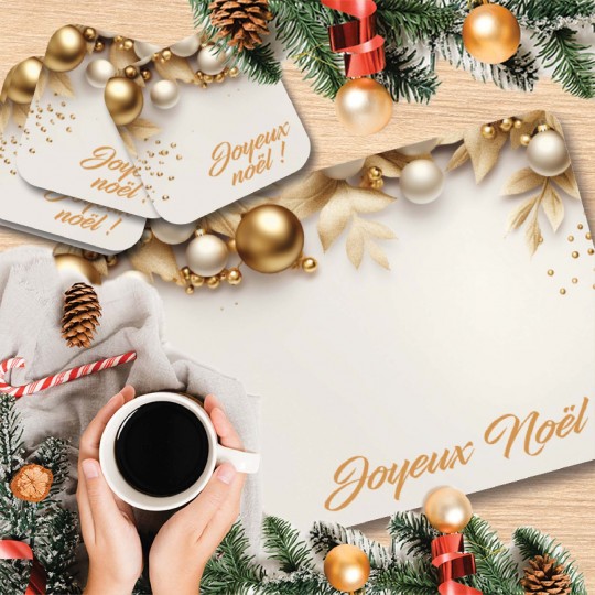 Set de table et dessous de verre "Boules en or de Noël"