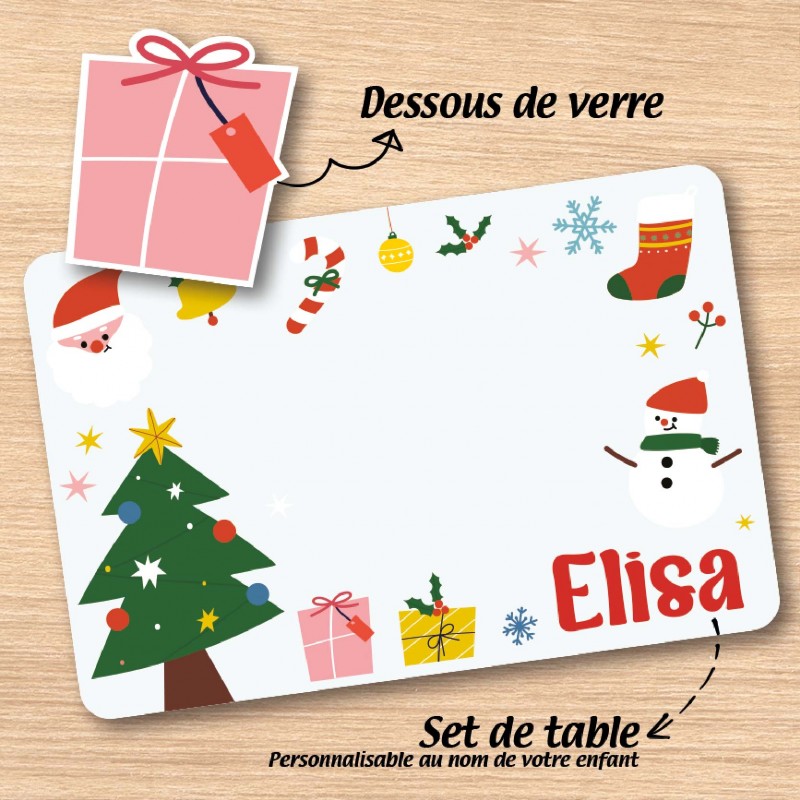 Set de table et dessous de verre "Déco de Noël" personnalisable