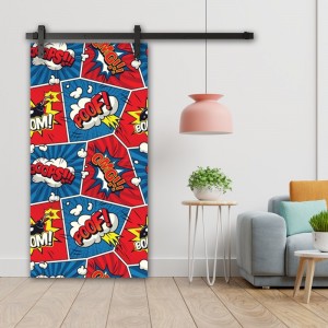 Porte Coulissante en bois recouvert d'un motifs Pop Art